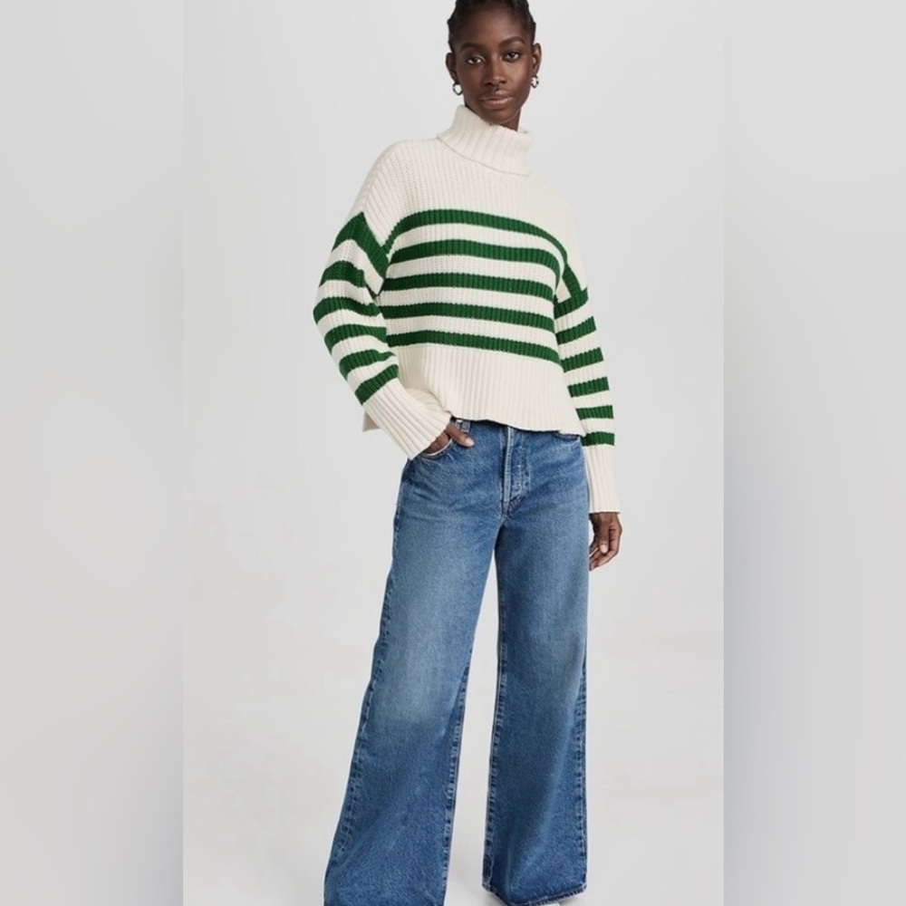 Madewell Green and Cream Striped Sweater .Used twice